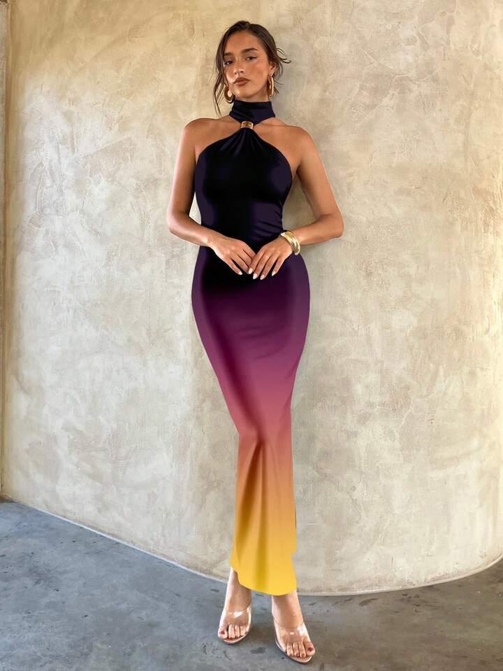 Coloured Halter Neck Bodycon Dress