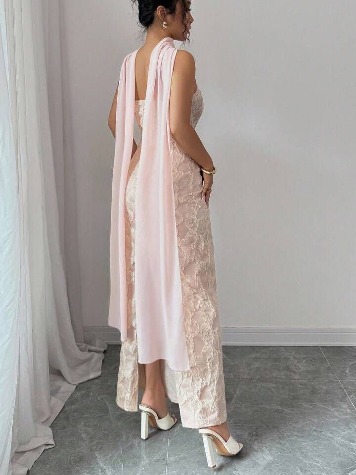 Jacquard Pink Organza Scarf Dress