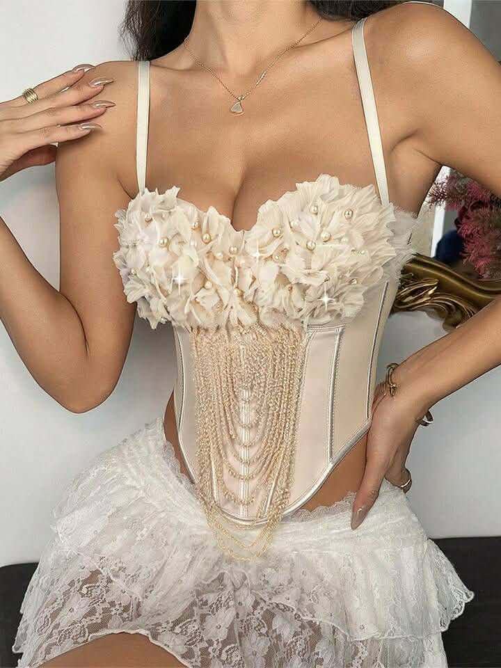 Floral Decor Faux Pearl Top