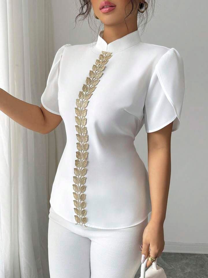 White Gold Lace Patchwork Shirt