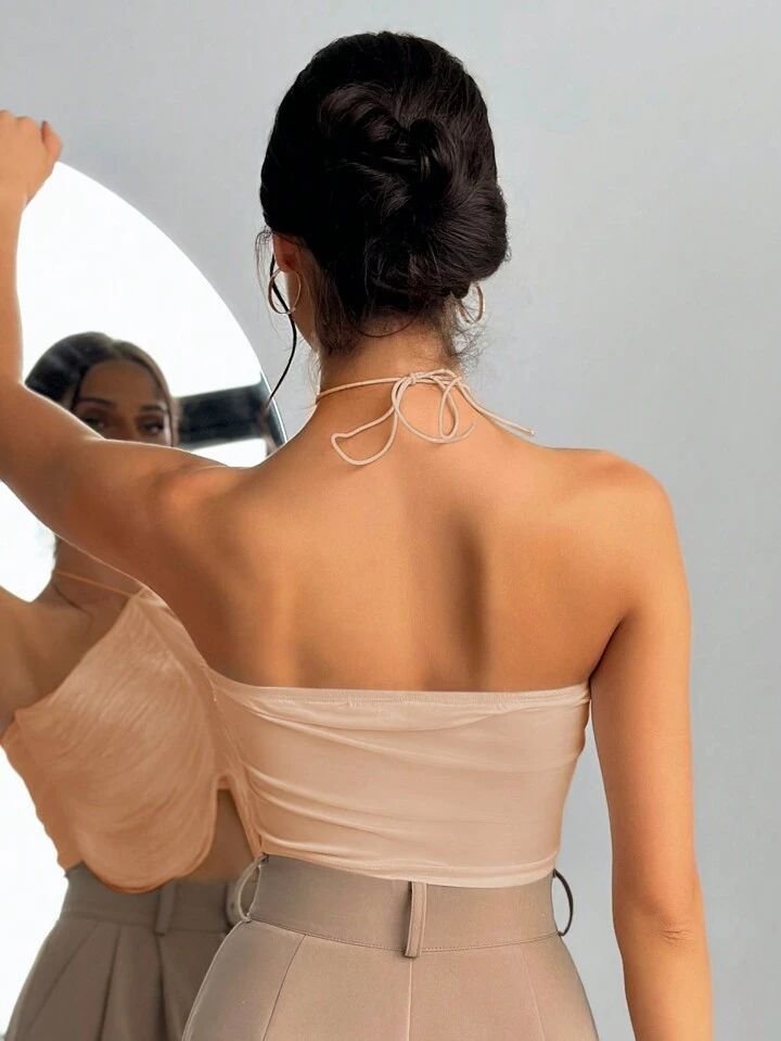 Tassel Pink Halter Neck Top