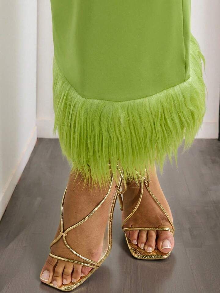 Green Bodycon Fur Dress