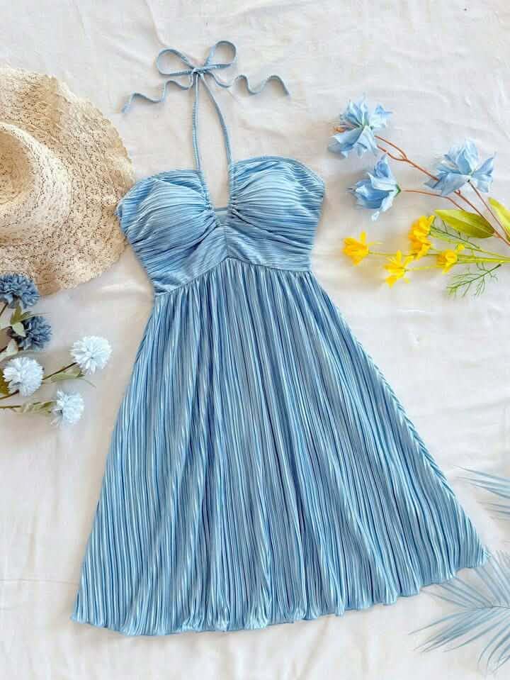 Blue Wrinkled Frock Dress