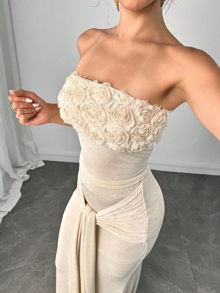 3D Floral Design Top Skirt