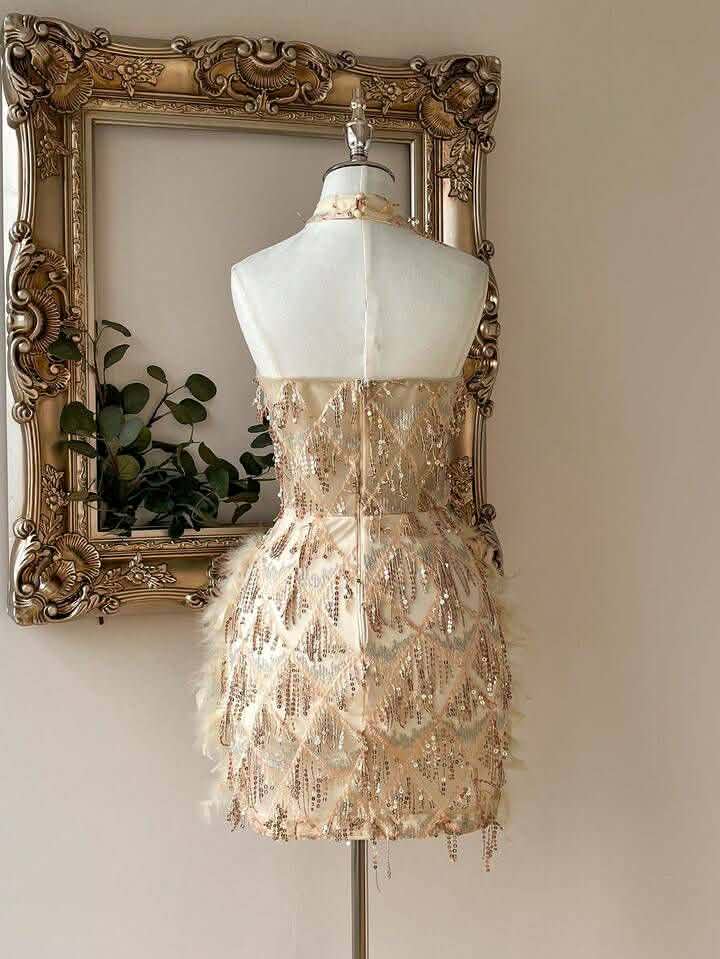 Champagne Sequined Feather Dress