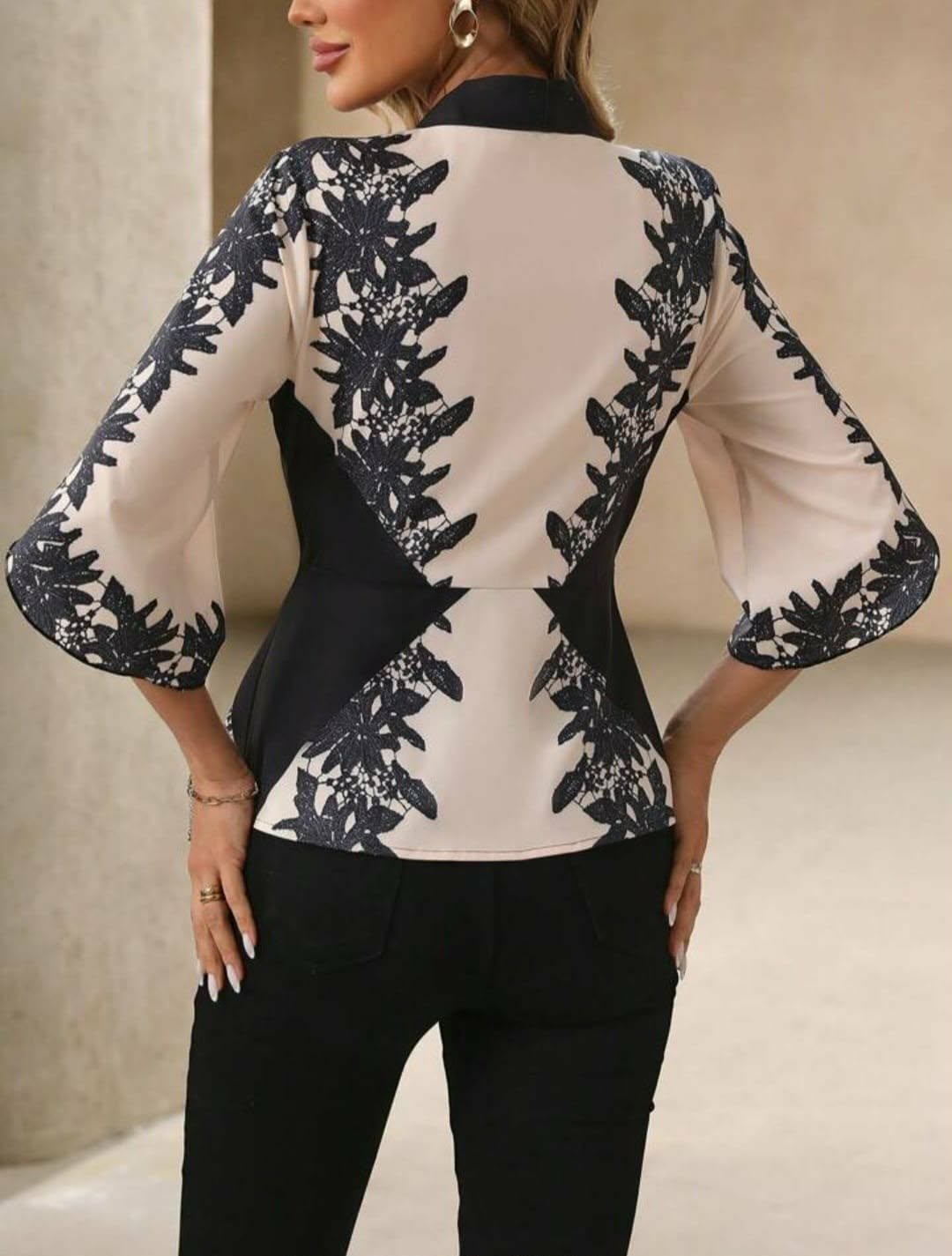 Floral Print Lace Patchwork V-Neck Top