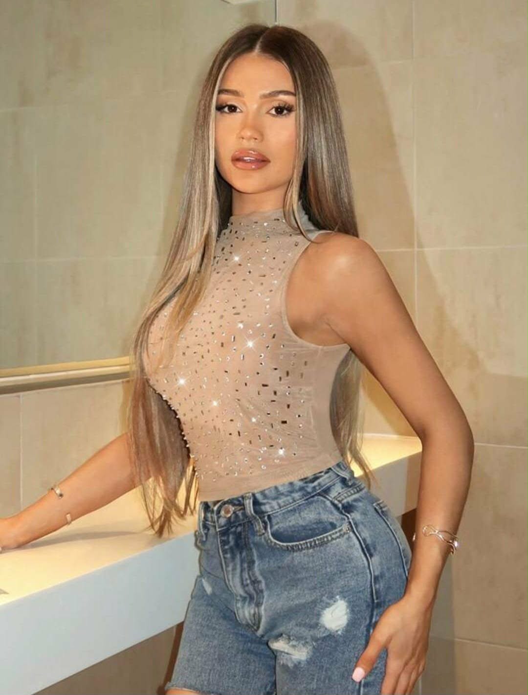 Rhinestone Mesh Tank Top