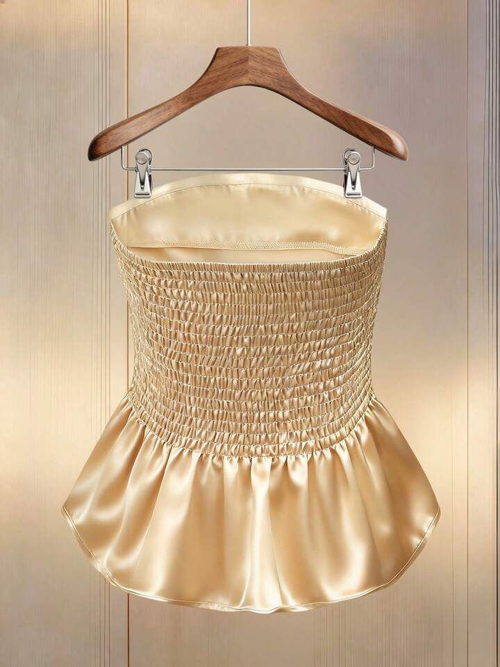 Pearl Embellished Satin Tube Top