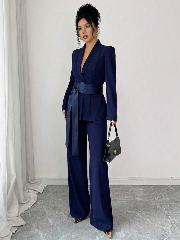 Blazer Jacket And Straight Leg Pants Set