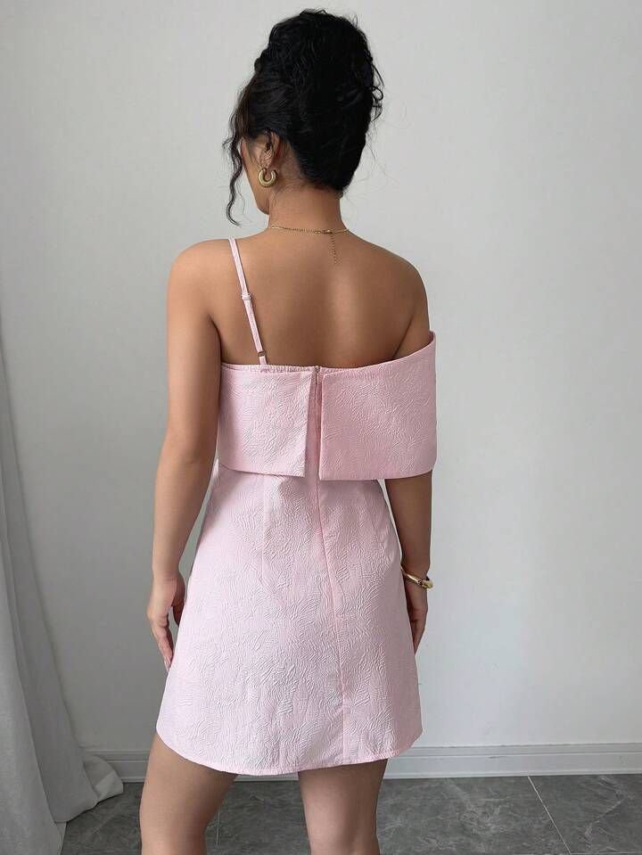 Jacquard Pink Bowknot Hem Short Dress