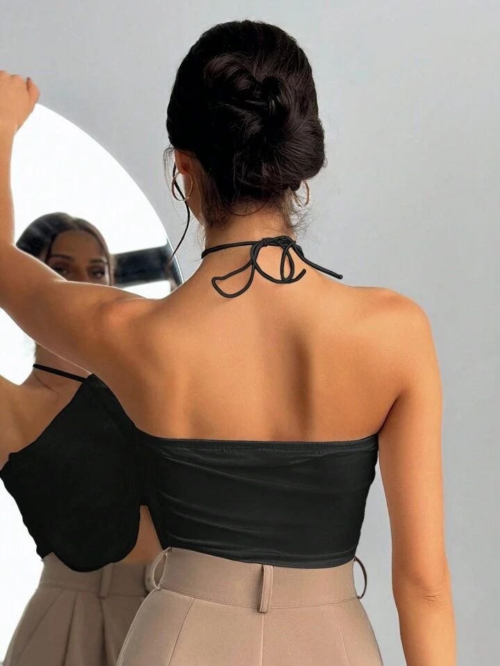 Tassel Black Halter Neck Top
