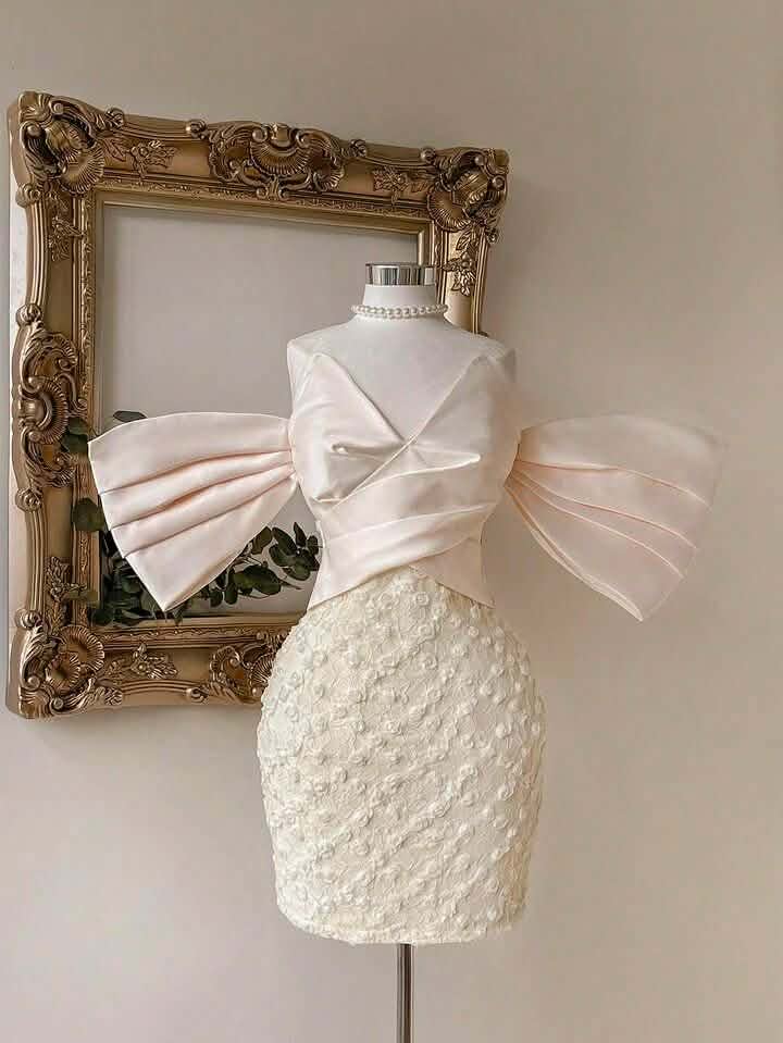 Cream Satin Lace- Patterned Dress