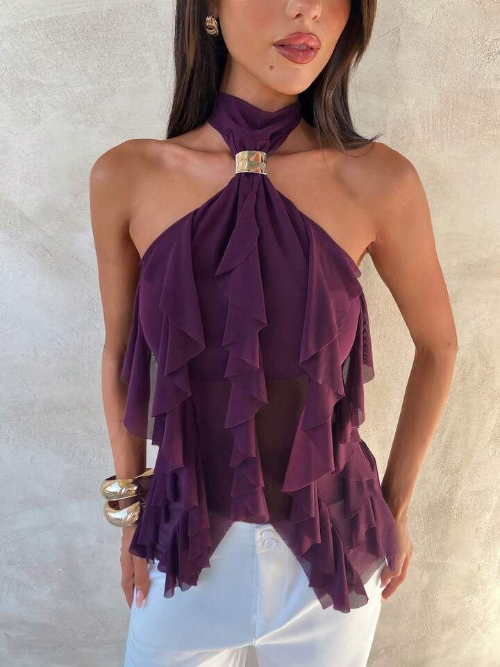 Multi Layer Ruffle Trim Top