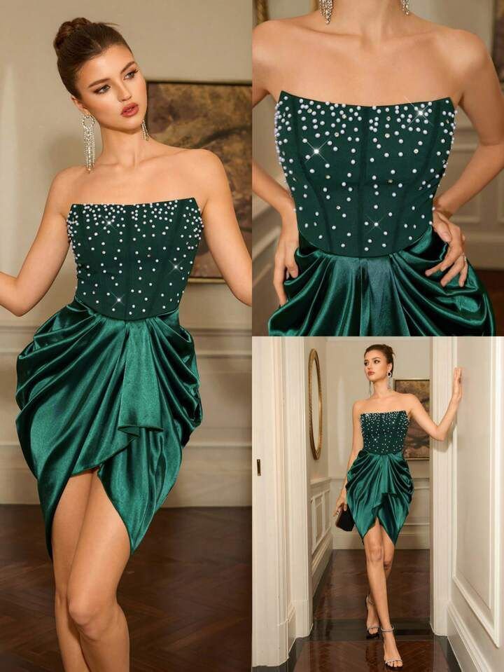 Green Pearl Satin Dress