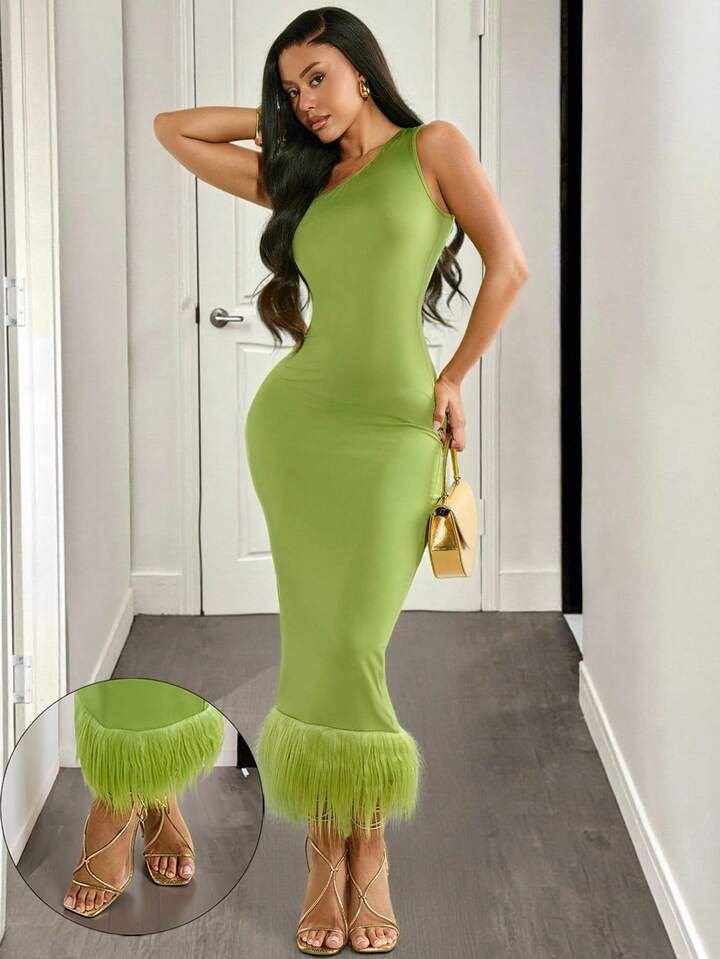 Green Bodycon Fur Dress