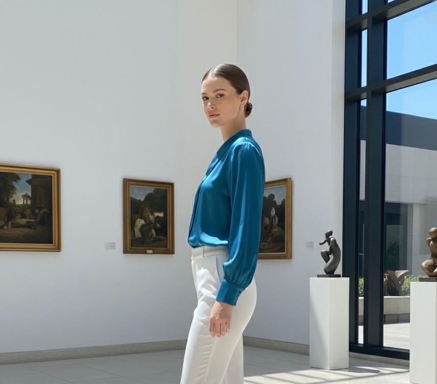 Satin Turquoise Blue Shirt