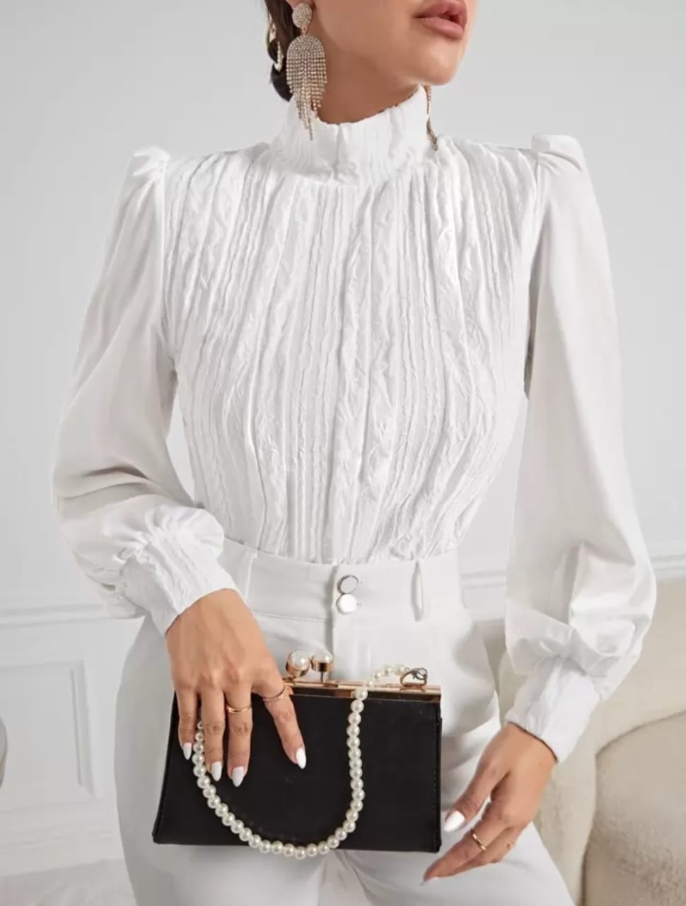 Mock Neck Lantern Sleeve Top