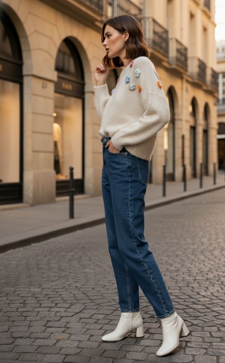 Beige Flower Pullover