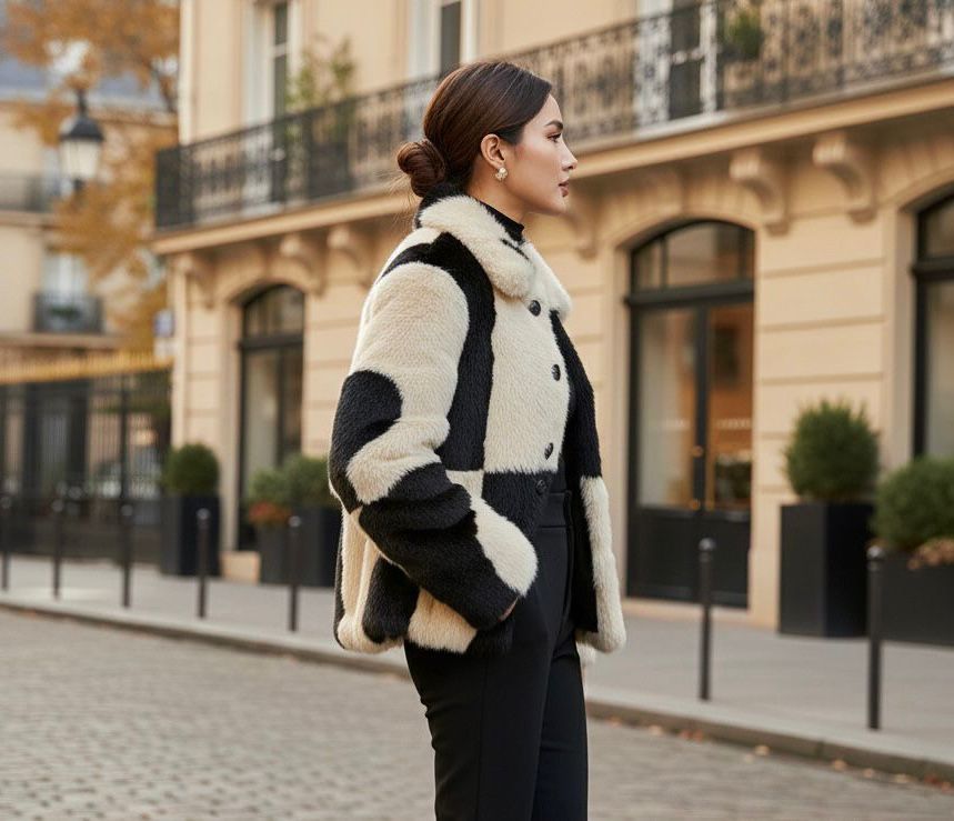 Beige Black Furry Coat