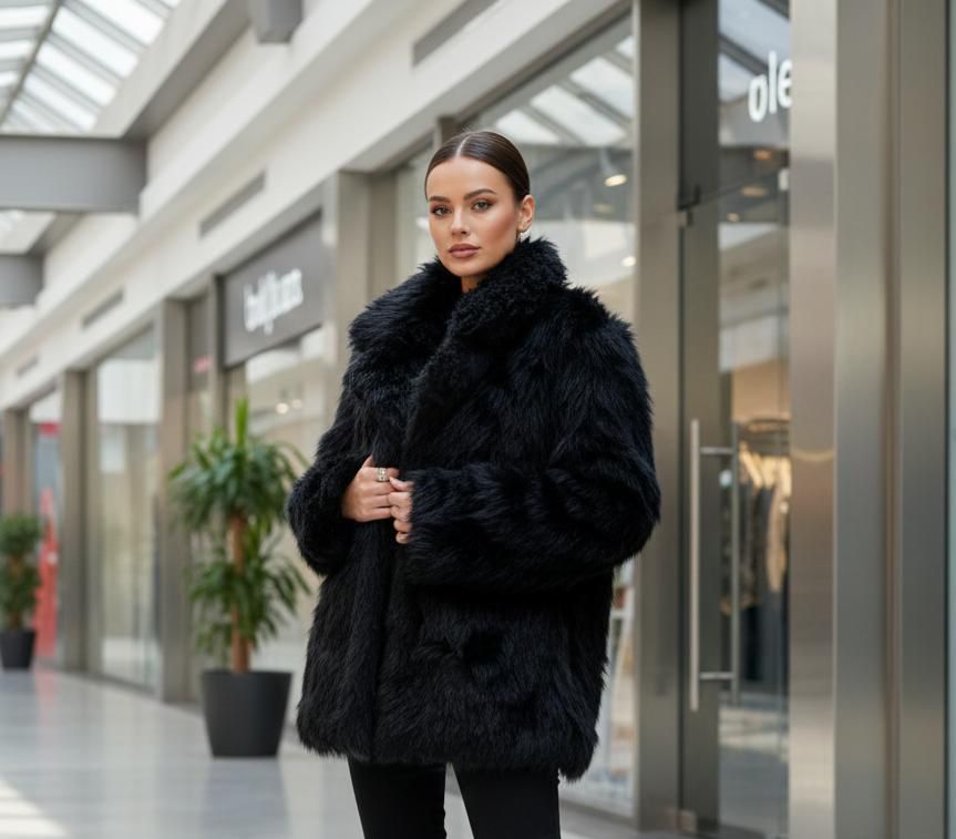 Black Long Faux Fur Jacket Coat