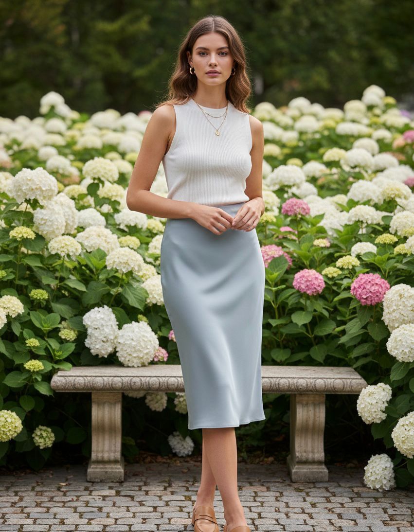 Satin Mid Length Skirt