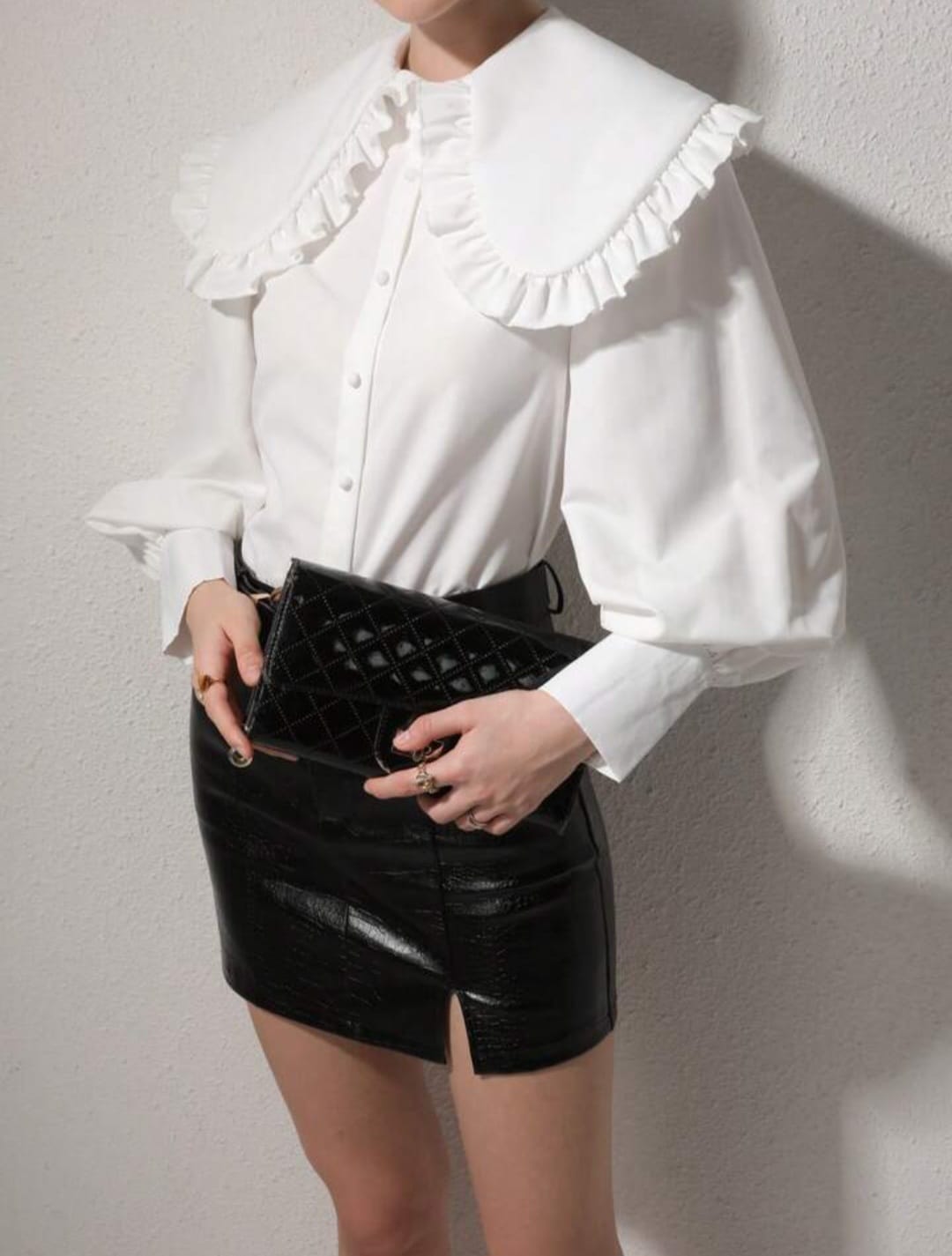 Exaggerated Puff Sleeve Dolly Collar Shirt