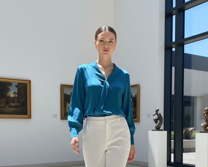 Satin Turquoise Blue Shirt