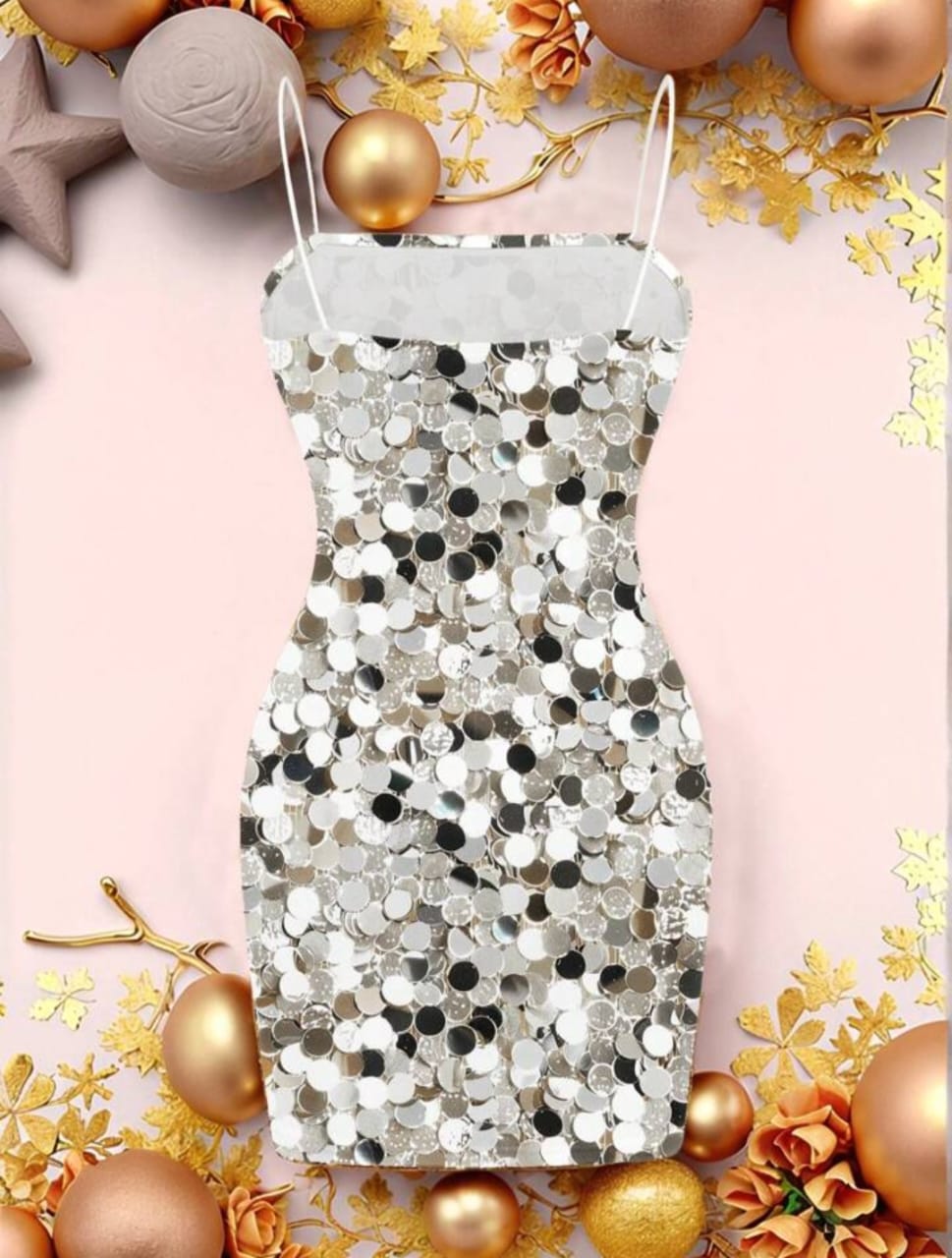 Silver Sequin Printed Bodycon Dress
