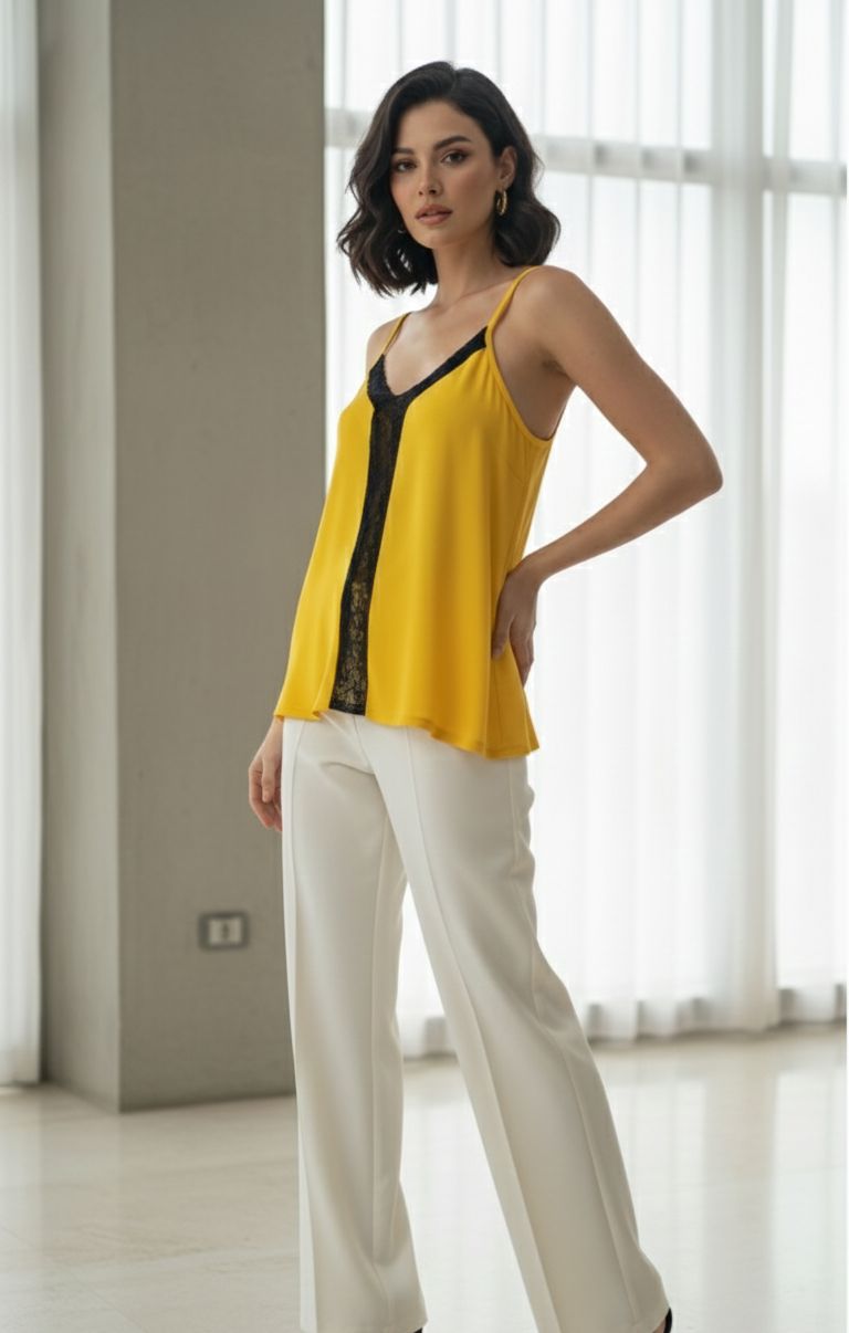 Yellow Black Sequin Striped Top