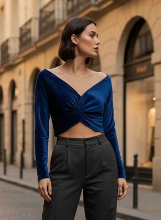 Blue Velvet Knotted Top