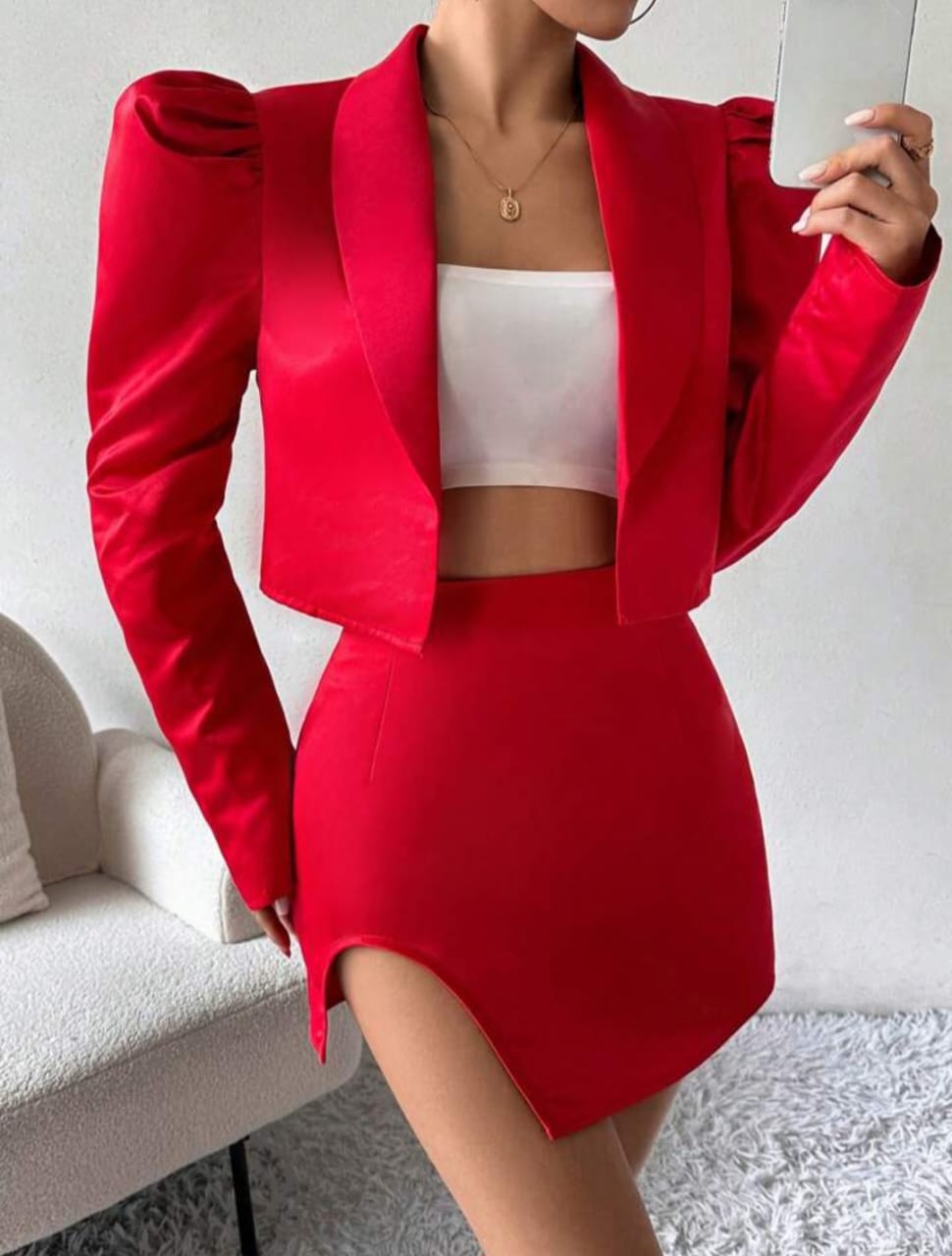 Long Sleeve Top & Slit Hem Skirt Set
