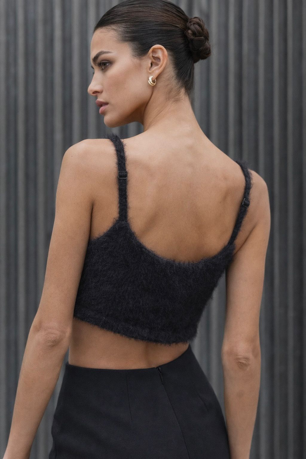Black Fuzzy Bralette Top
