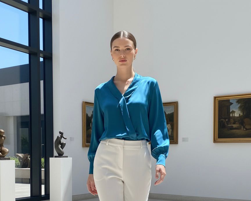 Satin Turquoise Blue Shirt