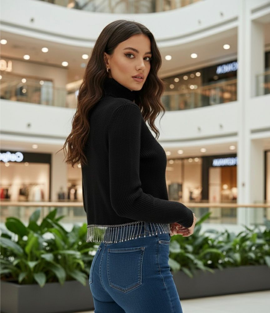 Black Winter Ruched Tinsels Top