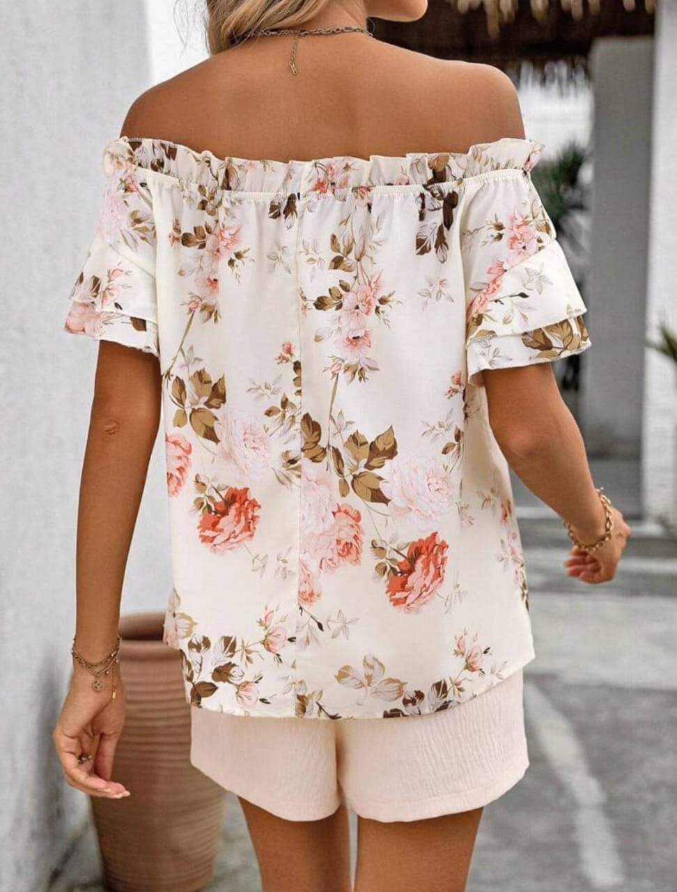 Floral Printed Off Shoulder Top & Shorts Set