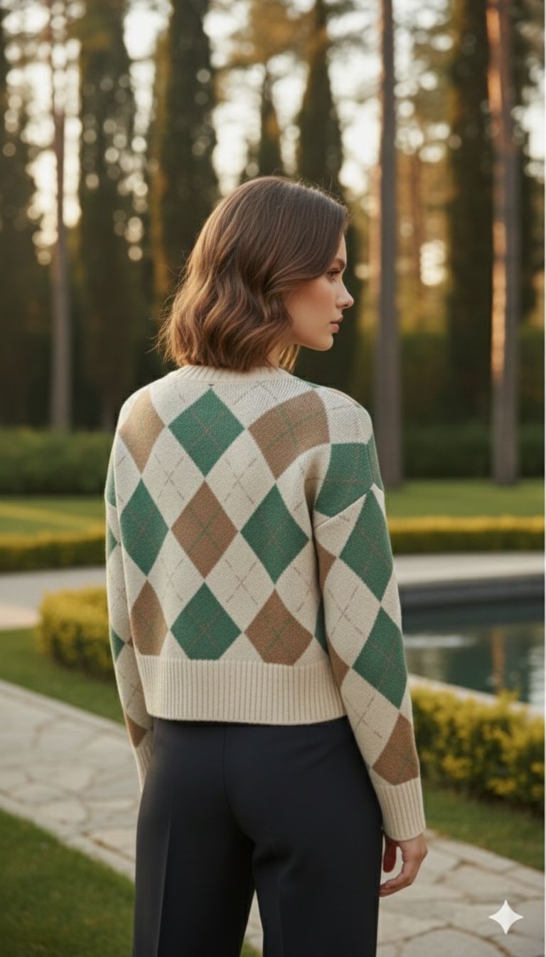 Beige Checked Sweater