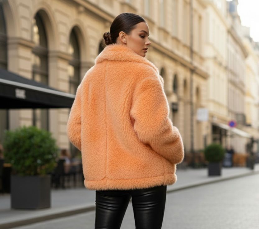 Peach Furry Teddy Coat